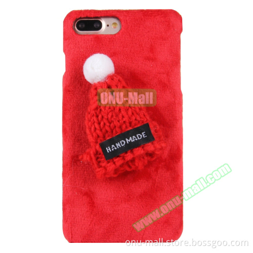 Christmas Hat Plush Cloth Cover PC Protective Case for iPhone 7 Plus Cover